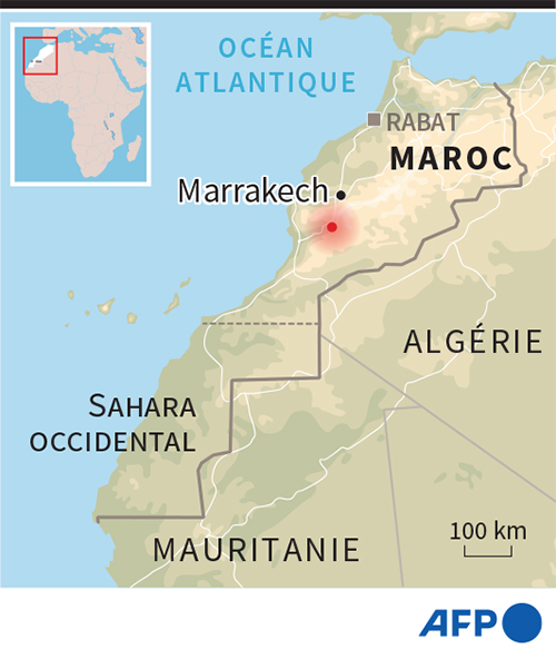 Carte du Maroc localisant le séisme qui a frappé le pays dans la nuit de vendredi à samedi..jpg