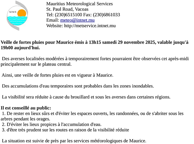 Veille de fortes pluies pour Maurice émis à 13h15 samedi 29 novembre 2025 ok.jpg