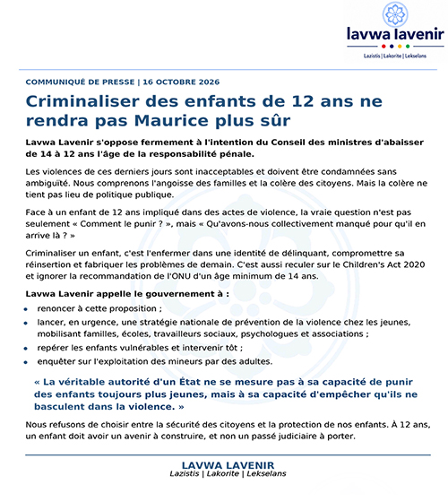 communique_lavwa_lavenir_age 12 punition